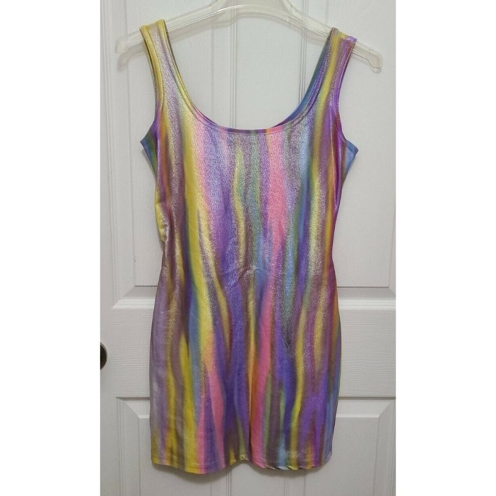 Vtg Troika Women's Sleeveless Stretch Mini Bodycon Dress Multicolor Futuristic S